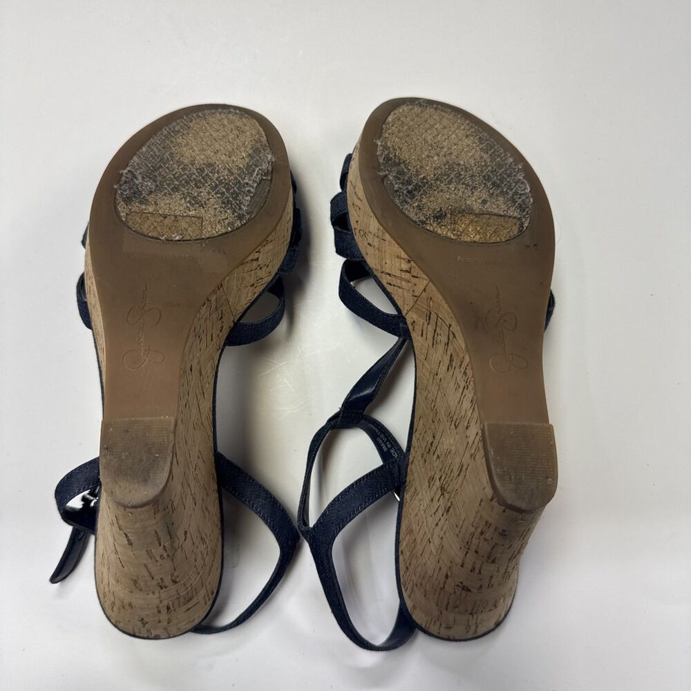 Jessica Simpson  Denim & Cork Wedge Sandals Blue Size 9 Strappy Cork. - Picture 9 of 9